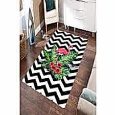 Flamingo Çiçek Desenli Dijital Baskılı Halı