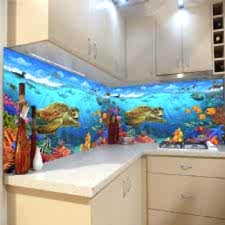 Deniz Canlıları Akvaryum Temalı Tezgah Arası Cam Panel
